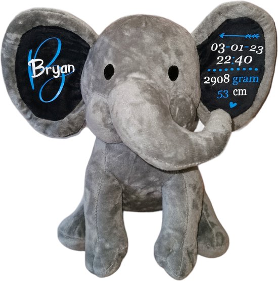 Nijos Gepersonaliseerde Pluche Ollie Olifant™ Knuffel - Uniek Kraamcadeau/Eerste Verjaardag voor Jongen/Meisje 1 Jaar - Met Naam en Geboortedatum van Merkloos