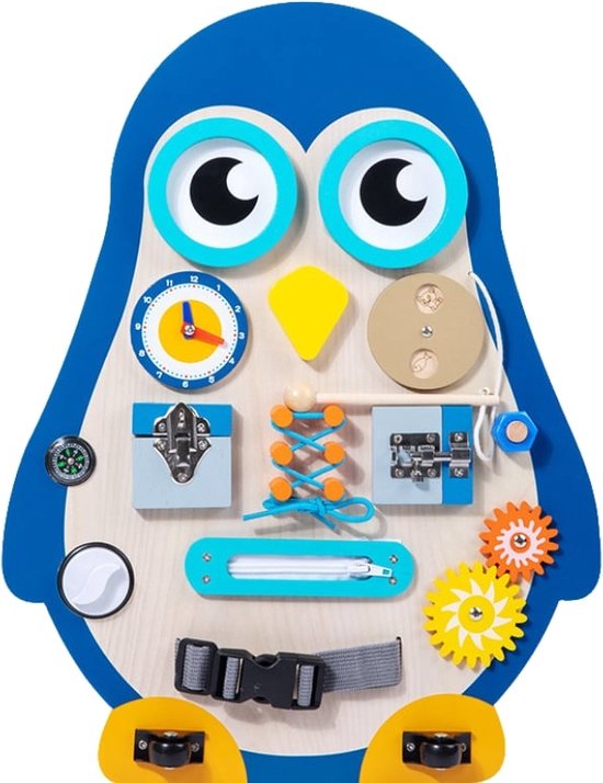 Nijos | Houten Activiteiten Pinguïn Bord – Educatief Speelbord voor Kinderen – Motoriek en Spel van Nijos