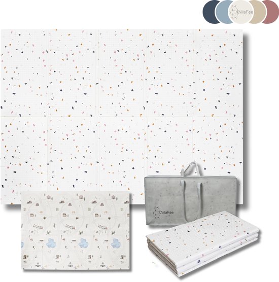 NilaFee® - Speelmat Baby - Speelkleed - Anti slip - Opvouwbaar - Opbergtas - 150 x 180 x 1,5 cm - XPE - Waterafstotend - Auto - Trein - Terrazo White van Merkloos