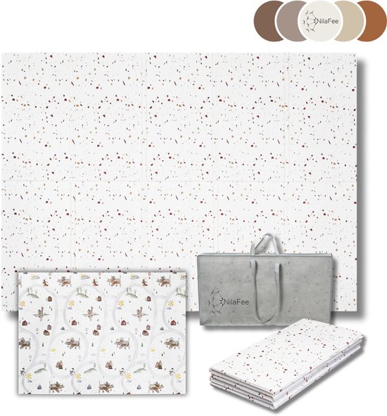 NilaFee® - Speelmat Baby - Speelkleed - Anti slip - Opvouwbaar - Opbergtas - 150 x 180 x 1,5 cm - XPE - Waterafstotend - Auto - Vliegtuig - Terrazo Brown van Merkloos