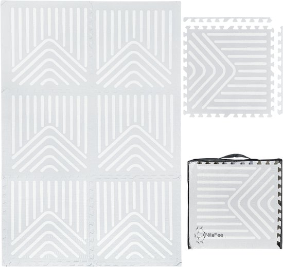 NilaFee™ - Speelmat - Foam - Baby - Speelkleed - Kruipmat - 180 x 120 x 1.5 cm - Puzzelmat - Opbergtas -Geometry Grijs