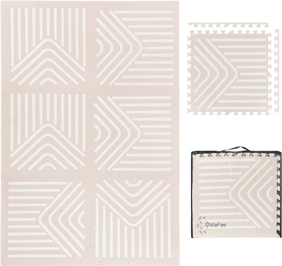 NilaFee™ - Speelmat - Foam - Baby - Speelkleed - Kruipmat - 180 x 120 x 1.5 cm - Puzzelmat - Opbergtas -Geometry Sandy van Merkloos
