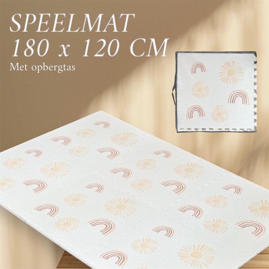NilaFee® - Speelmat - Foam - Baby - Speelkleed - Kruipmat - 180 x 120 x 1.5 cm - Puzzelmat - Opbergtas - Regenboog Wit van NilaFee®