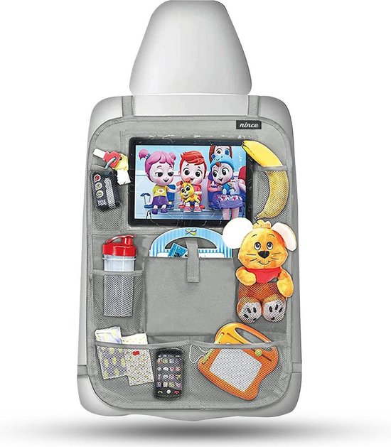 Nince Premium Luxe & Stevige Autostoel Organizer met Tablet Houder - 1 Stuk - Auto Stoel Organizer - Grijs van Nince