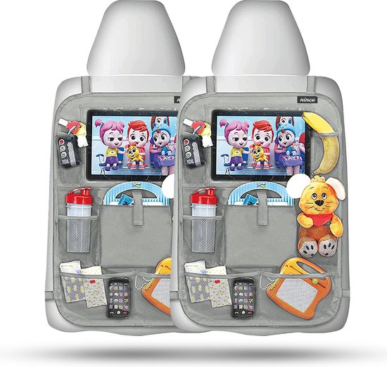 Nince premium luxe & stevige autostoel organizer met tablet houder - SET VAN 2 - Auto stoel organiser - Grijs van Nince