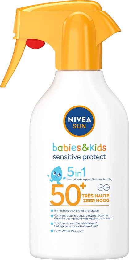 NIVEA SUN Kids & Babies Sensitive Protect Zonnespray SPF50+ - Waterbestendig - Eczeemgevoelige huid - Parfumvrij - 250ml van Merkloos