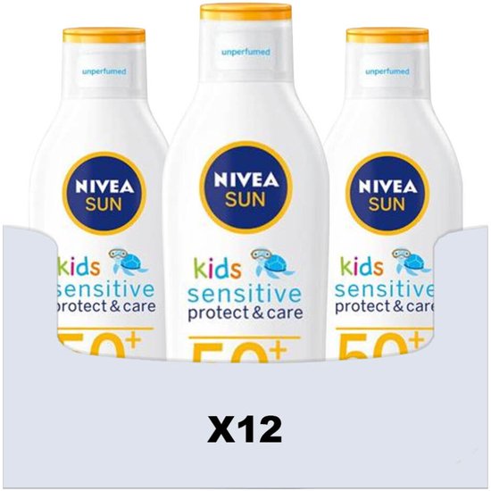 NIVEA Sun - Sensitive Protect Baby & Kids Zonnebrand SPF 50+ - 12 x 200 ml - Voordeelverpakking