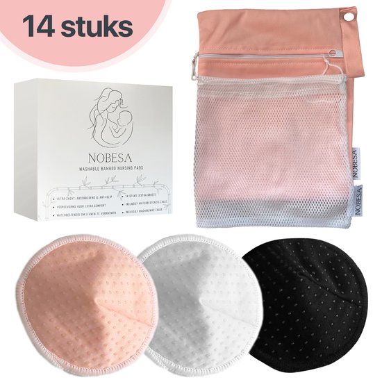 Nobesa Wasbare Bamboo Zoogcompressen - Borstcompressen Wasbaar & Herbruikbaar - Antislip & Antibacterieel - 14 Stuks van Nobesa