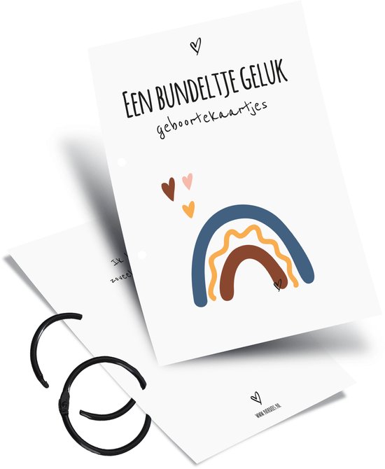 Noedies - Bewaarbundel Geboortekaarten - Inclusief Zwarte Ringen - Wit met Blauw - Uniek Kraamcadeau - Geboortekaartjes Bundel - Kraamcadeau Jongen - Kraamcadeau Meisje - Zwangerschap Cadeau van Noedies