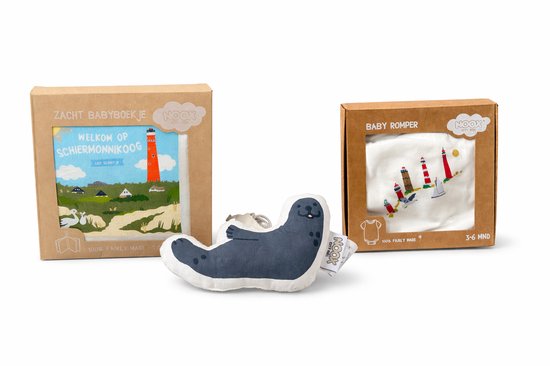 Noox City Kids Kraamcadeau Set Schiermonnikoog – Babyboekje + Romper 3-6 mnd + Knuffel Zeehond – 100% Katoen – Fairly Made – Cadeauset Baby van Merkloos