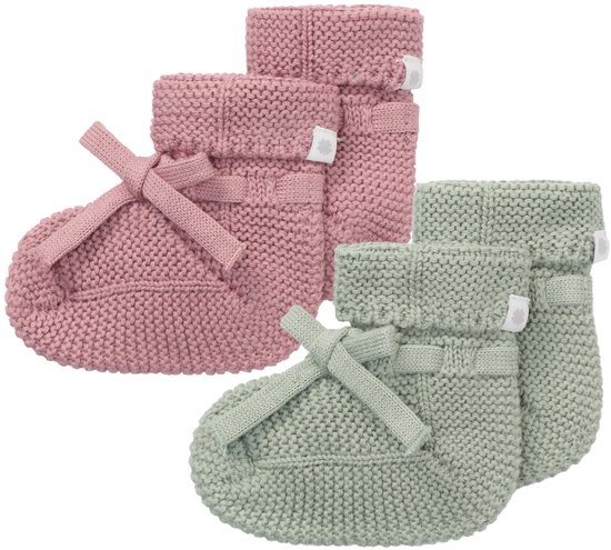 Noppies - Geschenkverpakking - Gebreide slofjes Nelson - 2paar - Deauville Mauve - Iceberg Green - Baby 0-12mnd - Biologische katoen - Giftset - Cadeaudoosje - Newborn - Kraamcadeau - Babyshower