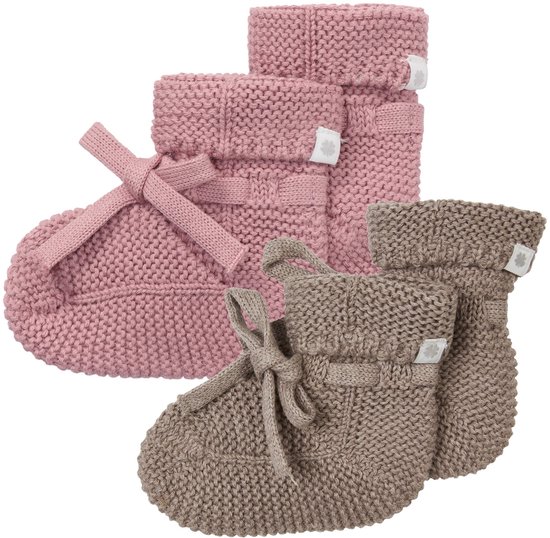 Noppies - Geschenkverpakking - Gebreide slofjes Nelson - 2paar - Deauville Mauve - Taupe - Baby 0-12mnd - Biologische katoen - Giftset - Cadeaudoosje - Newborn - Kraamcadeau - Babyshower