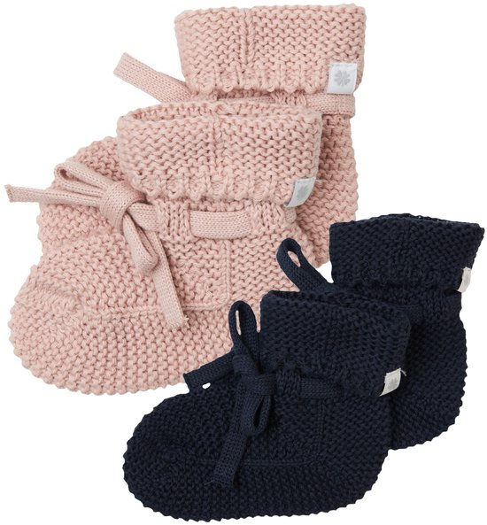 Noppies - Geschenkverpakking - Gebreide slofjes Nelson - 2paar - Rose smoke - Navy - Baby 0-12mnd - Biologische katoen - Giftset - Cadeaudoosje - Newborn - Kraamcadeau - Babyshower