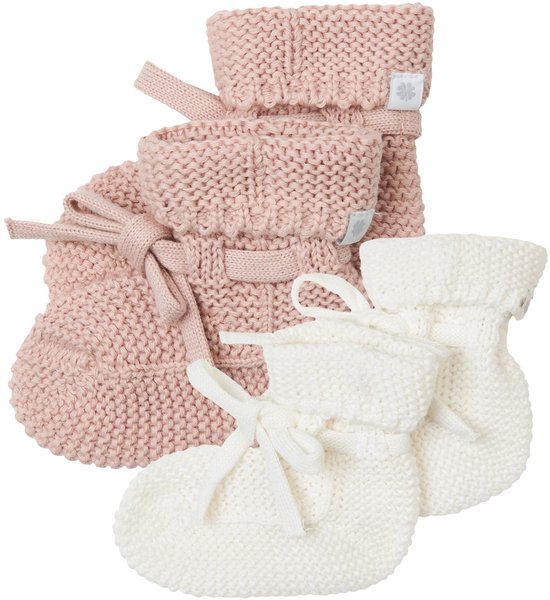 Noppies - Geschenkverpakking - Gebreide slofjes Nelson - 2paar - Rose smoke - Wit - Baby 0-12mnd - Biologische katoen - Giftset - Cadeaudoosje - Newborn - Kraamcadeau - Babyshower