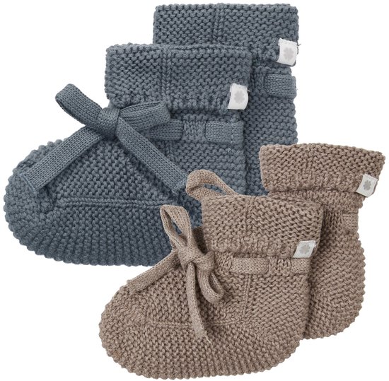 Noppies - Geschenkverpakking - Gebreide slofjes Nelson - 2paar - Stormy Weather - Taupe - Baby 0-12mnd - Biologische katoen - Giftset - Cadeaudoosje - Newborn - Kraamcadeau - Babyshower