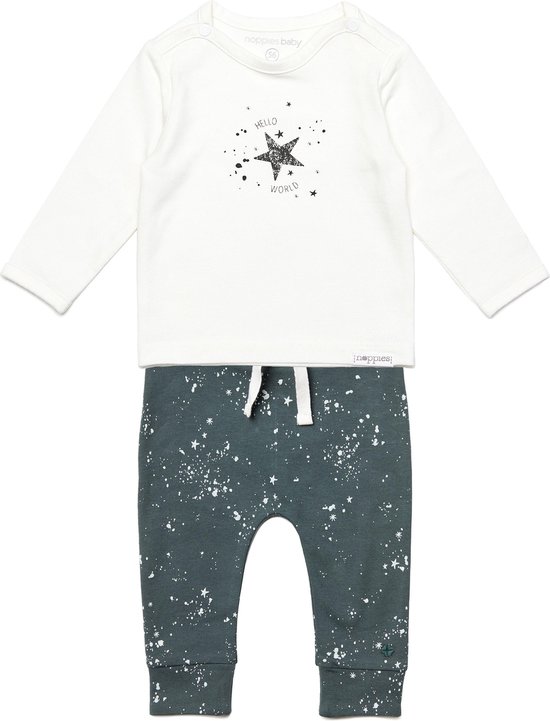 Noppies - Kledingset - Rockhampton Baby - Broekje Jos Dark Slade met vlekprint - Shirt Lux Snow - Maat 56 van Noppies
