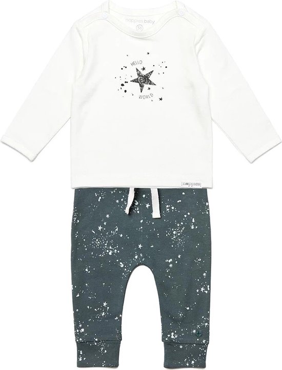 Noppies - Kledingset - Rockhampton Baby - Broekje Jos Dark Slade met vlekprint - Shirt Lux Snow - Maat 62 van Merkloos