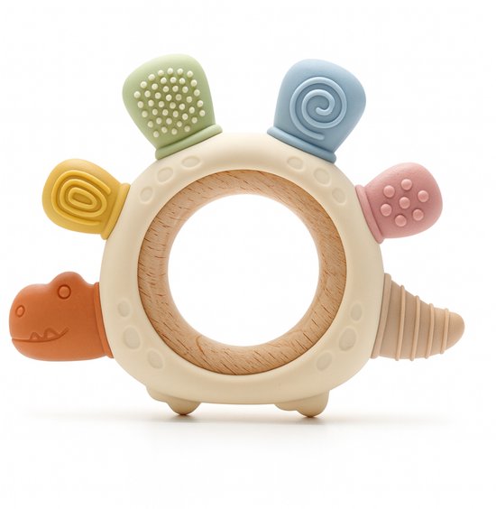 Norana Bijtring - Siliconen Bijtring Baby - kinderspeelgoed - Veilig Bijtspeelgoed - Verzachtend voor Tandjes Pijn - Duurzaam en BPA-vrij - Multicolor Dino Bijtring van Norana