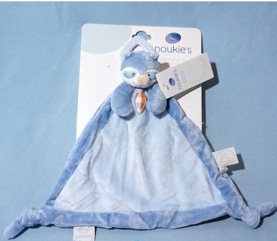 Noukie's - Wasbeer - Tidou - Knuffeldoek - Driehoek met bijtring - Blauw van Noukie's