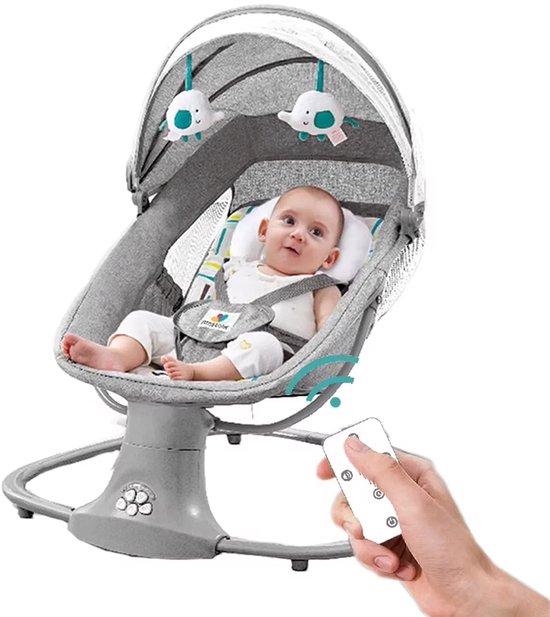 Novendo Goods – Elektrisch schommelbed & wieg voor baby’s – Stil automatisch babybedje met afstandsbediening - Muziekfunctie, gordel & muskietennet – Comfortabele schommelstoel voor pasgeborenen van Novendo Goods