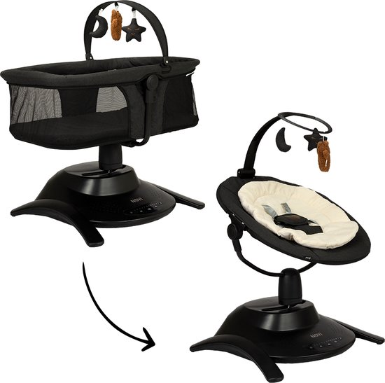 Novi at Home® Stardust 2-in-1 Babyswing en Wieg - 12 melodieën en 2 natuurgeluiden - Zwart - tot 9 kg van Novi at Home