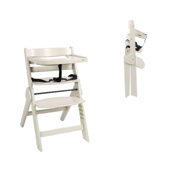 Novi at Home Yumi Inklapbaar Kinderstoel - Pure Zand - Maximaal gewicht 50 KG - Verstelbare zithoogte en voetensteun - Inclusief babyset, eetblad & harnas