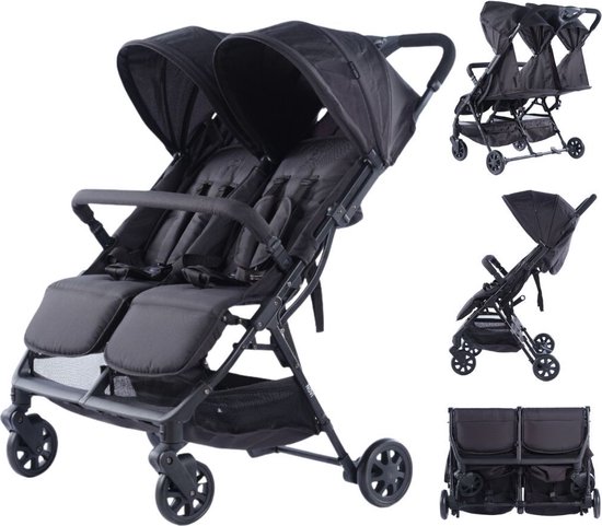 Novi Baby® Foss Go Duobuggy - All Black - Geschikt tot 15 kg per zitje - Compact opvouwbaar van Novi Baby®