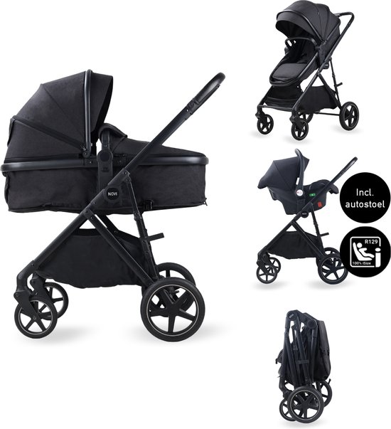 Novi Baby® Jaxx 3-in-1 Kinderwagen - Zwart Melange - inclusief Autostoel van Novi Baby®