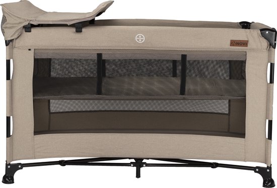 Novi Baby® Nora Luxe Campingbed - Beige/Zwart - reisbed - Inclusief transporttas - Inclusief verschoonblad -Inclusief bodemverhoger van Novi Baby®