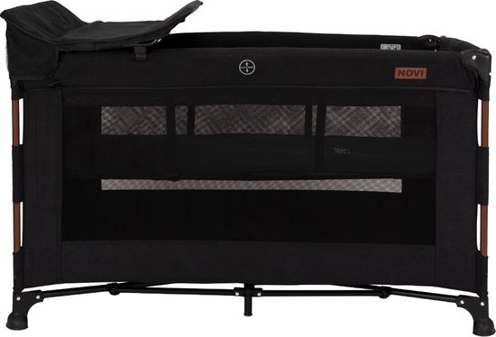 Novi Baby® Nora Luxe Campingbed - Walnut/Brilliant Black - reisbedje -Inclusief bodemverhoger - Inclusief verschoonblad - Inclusief transporttas van Novi Baby®