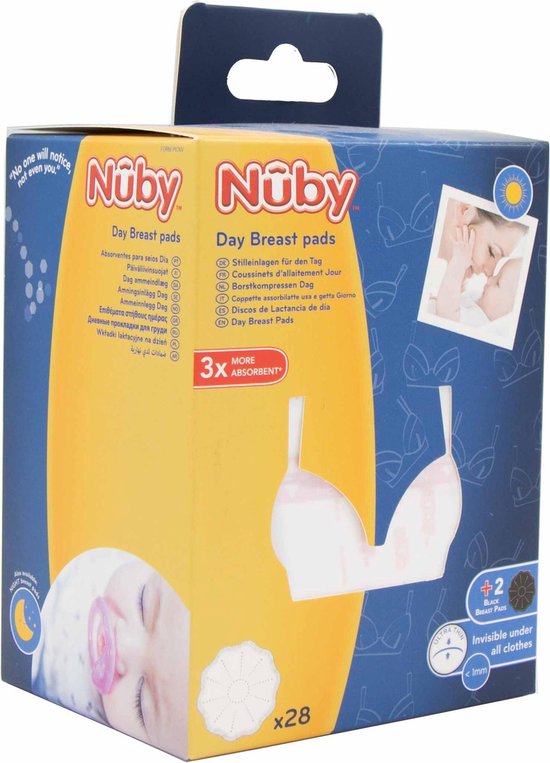 Nûby - Absorberende Wegwerp Borstkompressen voor Dag - Wit 28st - Zwart 2st van Nûby