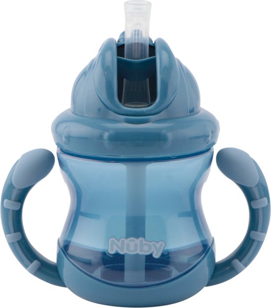 Nûby Antilekbeker Flip-It Met Handvatten Blauw 240ml 12mnd+ van Nûby