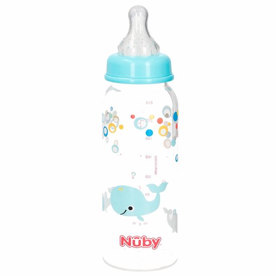 Nûby Baby voeding/drinkfles - lichtblauw - 240 ml - babies - antikoliekspeen - bpa-vrij