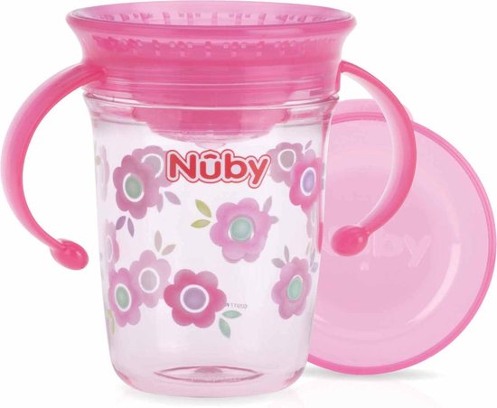 Nuby - Drinkbeker - 360° Wonder cup met handvatten in Tritan™ - Roze - 240ml - 6+ maanden van Nûby