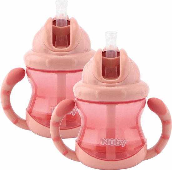 Nûby - Flip-It antilekbeker met handvatten - 2-pack - Roze - 240ml - 12+ maanden van Nûby