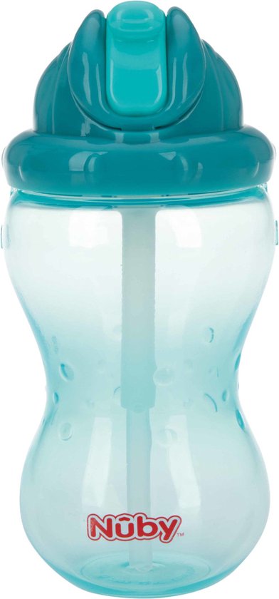 Nûby - Flip-It beker met zacht silicone rietje - Aqua - 360ml - 12+ maanden van Nûby