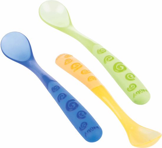 Nûby - Lange babylepels - 3st - Geel, Groen & Blauw van Nûby
