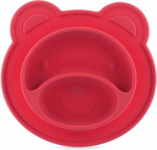 Nûby - Siliconen bord en placemat in één met zuigbodem - Rood - Beer - 9m+ van Nûby
