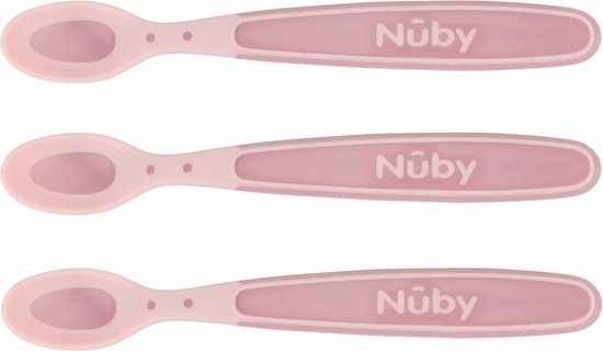 Nûby - Zachte en warmtegevoelige lepeltjes voor baby - Roze - 3 stuks - 3+ maanden van Nûby