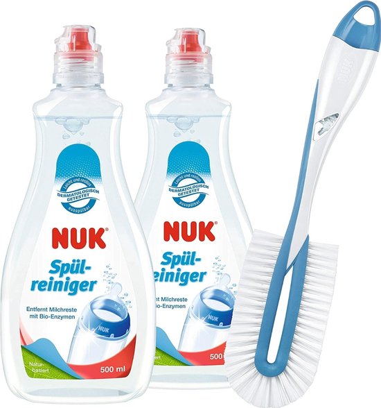 NUK - 2 x Afwasmiddel & 1 x flessenborstel voor babyflessen - 2 x Parfumvrije Afwasmiddel (500ml) - 1 x twist-borstel - Voor babyflessen van Merkloos