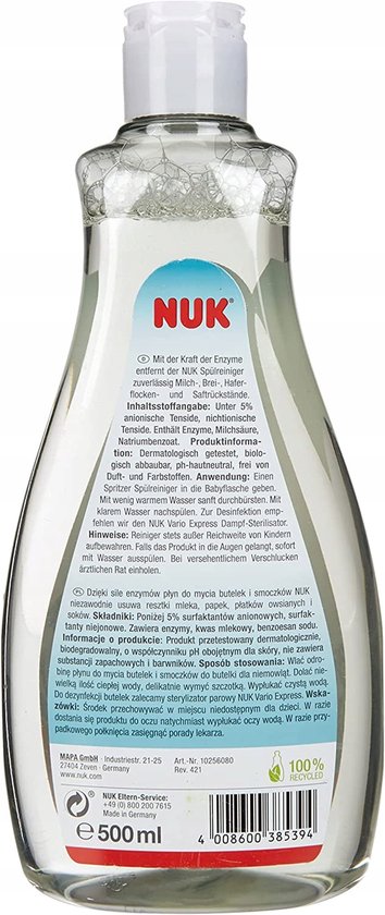 Nuk Afwasmiddel voor Babyflessen & Spenen - Odour-free - PH Neutral - Natuurlijke Ingrediënten 500 ML