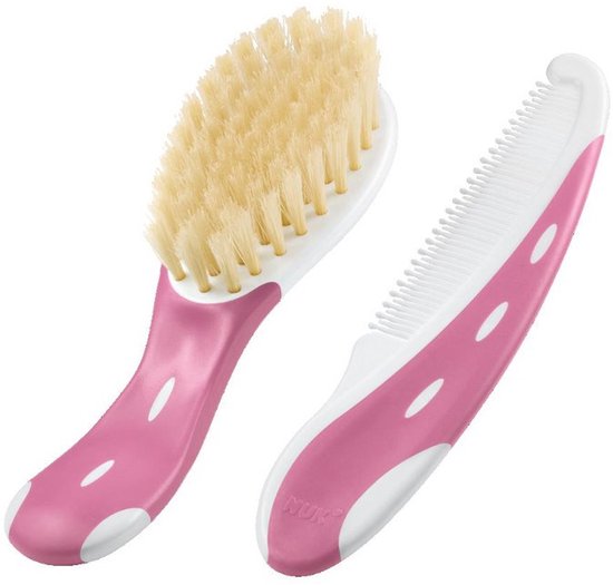 NUK Babyborstel en kam met natuurlijke vezels roze - Haarborstel