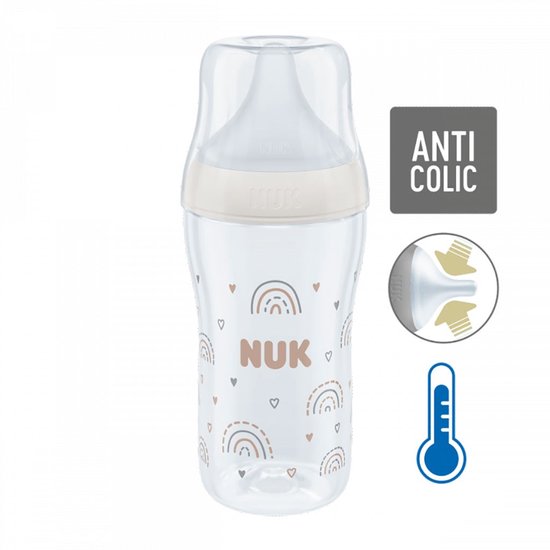 NUK - Babyfles - glazen babyfles met temperatuurregeling 230 ml beige maat M - flesje - zuigfles - voeding - anti-koliek - voeding - BPA-vrij van Merkloos