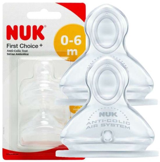 NUK | First Choice | Anti Colic flesspeen siliconen | Air System | 0-6 maanden |2 stuks S van Merkloos
