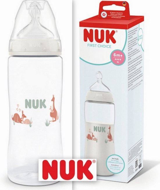 NUK | First Choice+ | babyfles 360 ml | Kangaroo Taupe | 6 maanden + | speen maat : XL |
