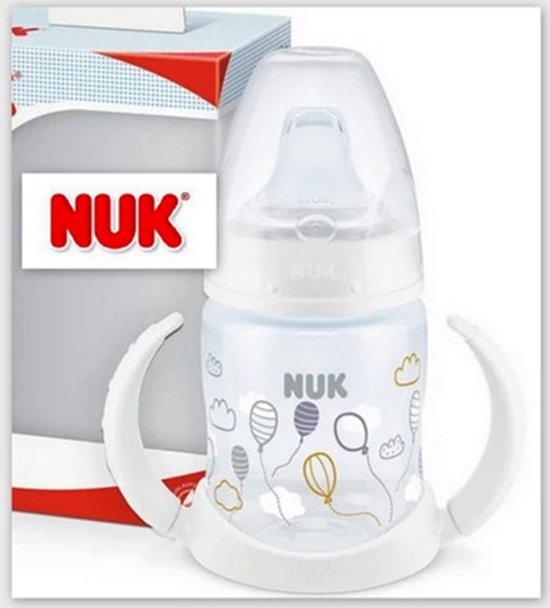 NUK | First Choice | Fles om te leren drinken | 150ml | 6-18maanden | wit | ballonnen | 6-18 maanden van Merkloos