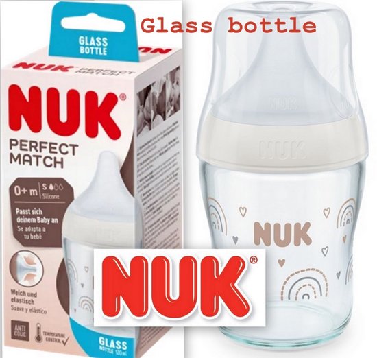 NUK | Glass | Perfect Match | Babyfles | 120 ml | Silicone speen maat : S | 0m+ | 120 ml van Merkloos
