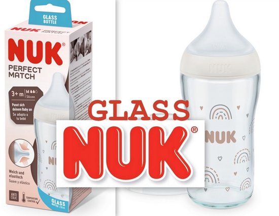 NUK | Glass | Perfect Match | Babyfles | 230 ml | Silicone speen maat : M | 3m+ | 230 ml