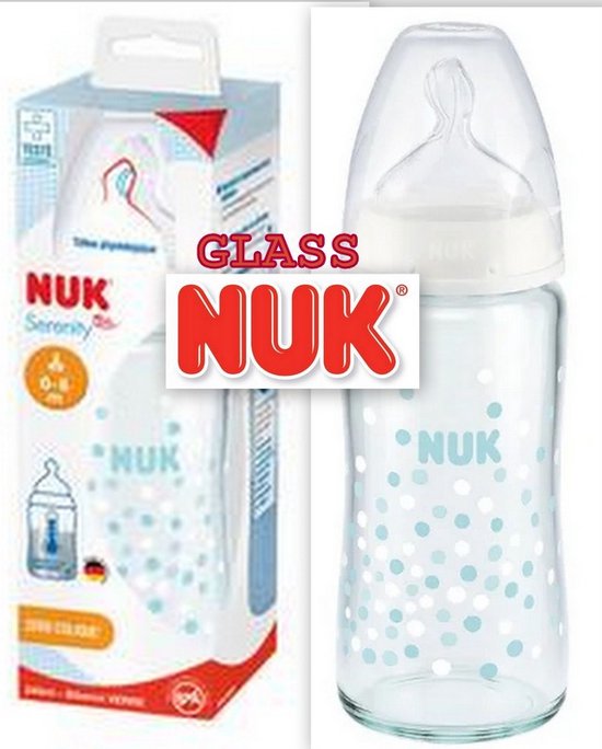 NUK Glazen fles Serenity Plus | 240 ml | 0-6 m | wit - turkooise | 0+ maanden van Merkloos