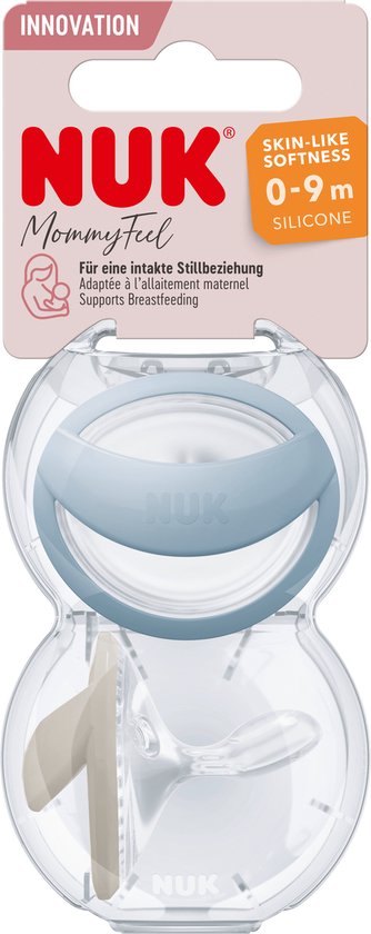 NUK | MommyFeel Fopspeen | siliconen | 0-9 maanden | 2 stuks | blauw- creme Blauw